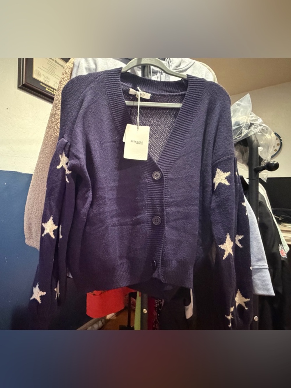 Miracle Navy Cardigan with White Star Sleeves